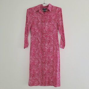 Vintage Kathryn Conover Pink Magenta Silk Snake Print Classic Shirt Dress
